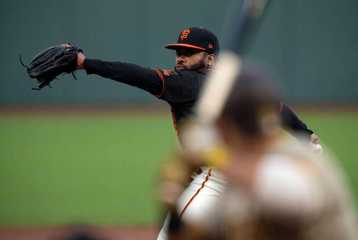San Francisco Giants starting pitcher Johnny Cueto (47) delivers a pitch against the San Diego Padres during the second inning of a Major League Baseball game on Saturday, Sept. 26, 2020 in San Francisco, Calif.