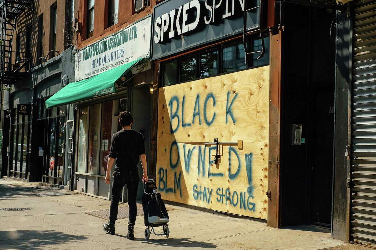 This file photo shows a Black-owned business in Brooklyn. More than 40 percent of Black-owned businesses have shut down during the pandemic, according to Stanford University.