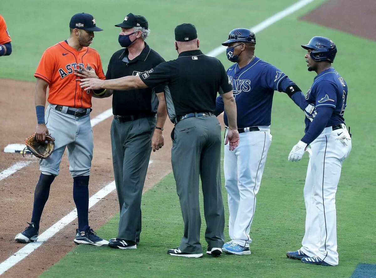 Carlos Correa took charge when Yandy Diaz was getting into it with Framber Valdez in Game 6.