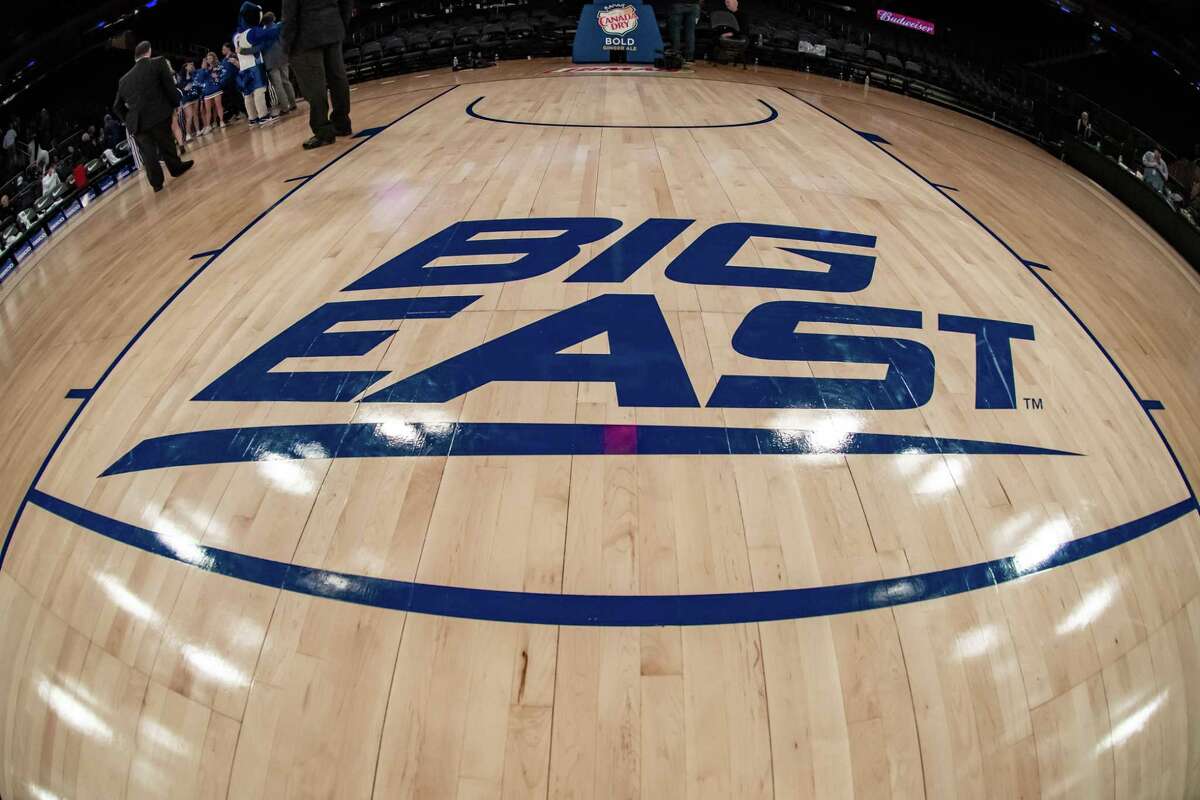 NEW YORK, NY - MARCH 12: General view of the Big East Conference logo during the first half of the Big East tournament quarterfinal round game between the St. Johns Red Storm and Creighton Blue Jays on March 12, 2020 at Madison Square Garden in New York, NY (Photo by John Jones/Icon Sportswire via Getty Images)