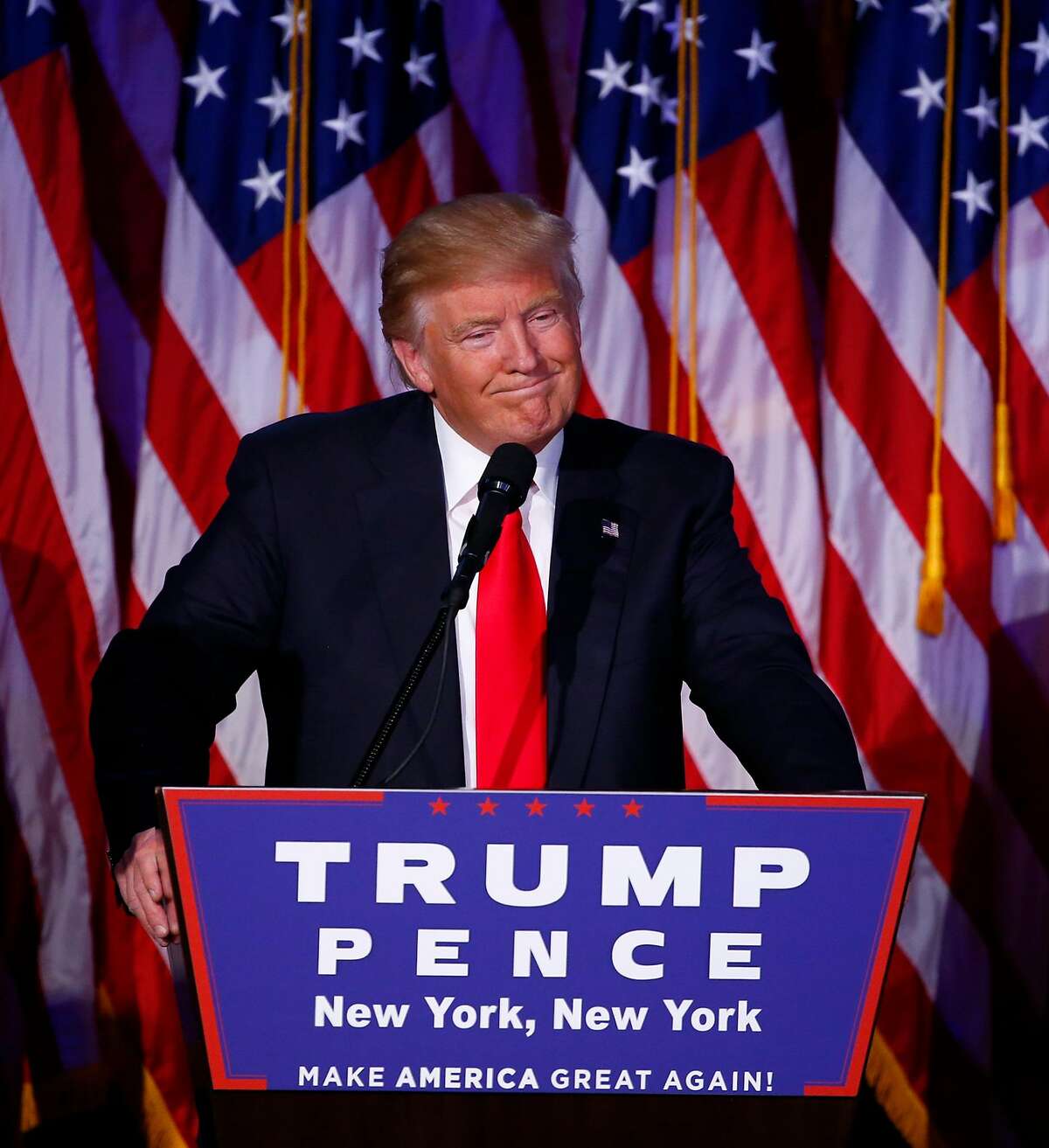 onald Trump addresses the country after winning the election, around 3 a.m. in New York, Nov. 9, 2016.