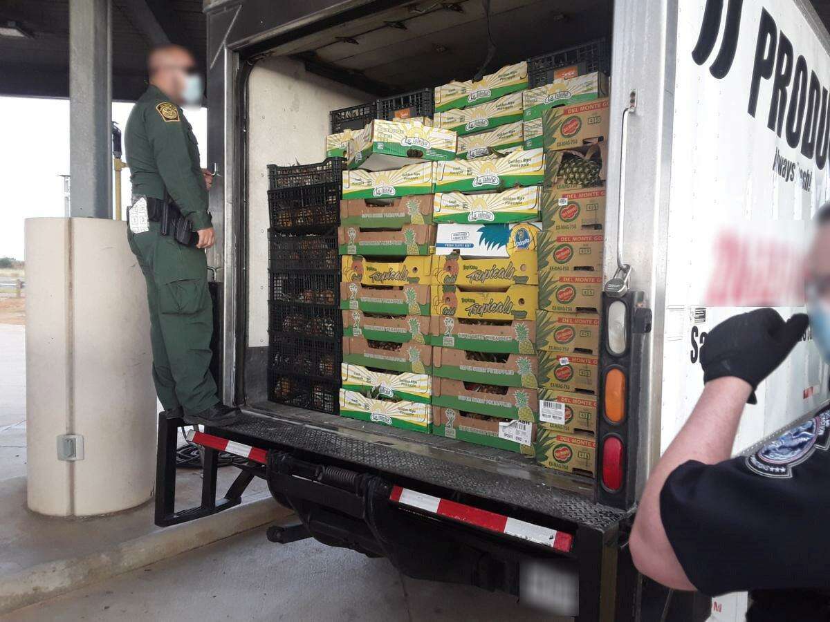 U.S. Border Patrol agents said they discovered 37 people behind this fresh produce inside a box truck. The individuals were all determined to be immigrants who had crossed the border illegally.
