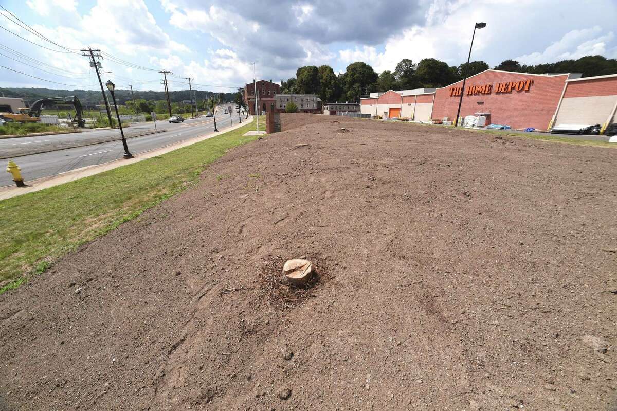 The location where a large stand of trees were removed next to Home Depot in Derby photographed on August 24, 2020. The Derby Planning and Zoning Commision wants Home Depot and its landscapers to submit a planting plan that will restore a buffer zone between the box store and Main Street.