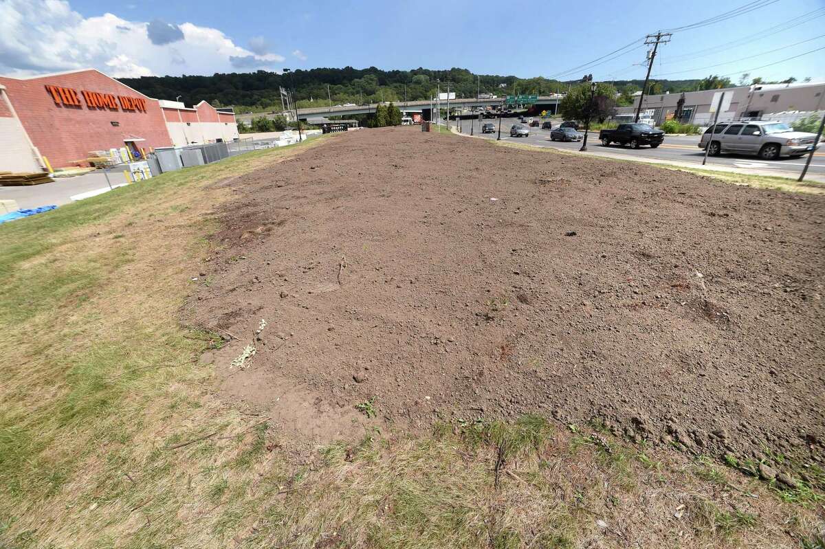 The location where a large stand of trees were removed next to Home Depot in Derby photographed on August 24, 2020. The Derby Planning and Zoning Commision wants Home Depot and its landscapers to submit a planting plan that will restore a buffer zone between the box store and Main Street.
