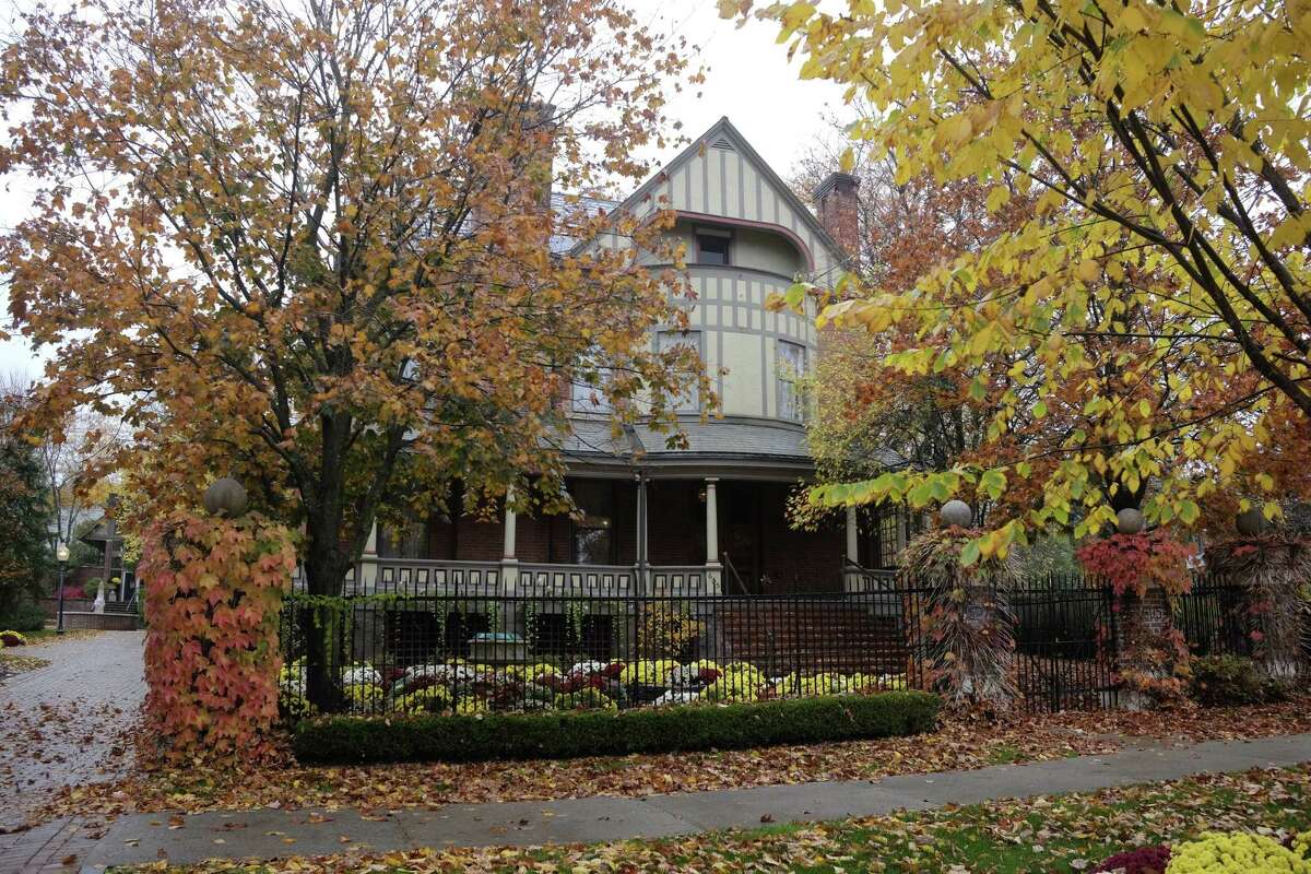 A view of the Brackett house on North Broadway on Monday, Oct. 26, 2020, in Saratoga Springs, N.Y. The home, owned by Quad/Graphics, is up for sale. (Paul Buckowski/Times Union)