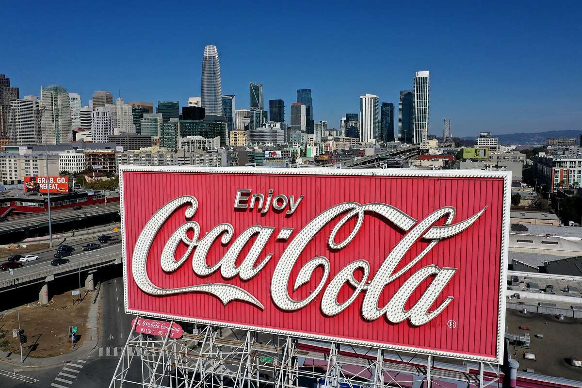 SAN FRANCISCO, CALIFORNIA - OCTOBER 26: An aerial drone view of a Coca-Cola billboard in the South of Market Area on October 26, 2020 in San Francisco, California. A Coca-Cola billboard that has been park of San Francisco's South of Market landscape since 1937 is slated to be taken down by the Coca-Cola company. The removal will cost an estimated $100,000. (Photo by Justin Sullivan/Getty Images)