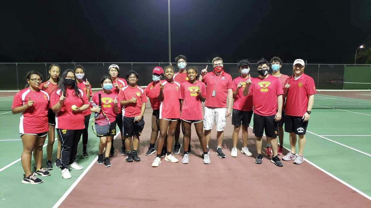 The Stafford tennis team won its first district championship, clinching the 23-4A title with an 18-1 victory against Harmony School of Discovery. The Spartans will face Hargrave or Vidor in the area playoffs.