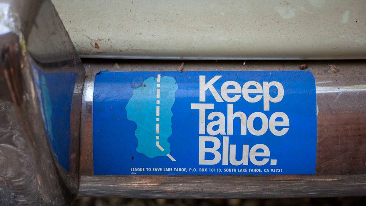 An older version of the Keep Tahoe Blue sticker marked the California-Nevada stateline, but otherwise, the sticker has been almost unchanged since it was first printed in 1973.