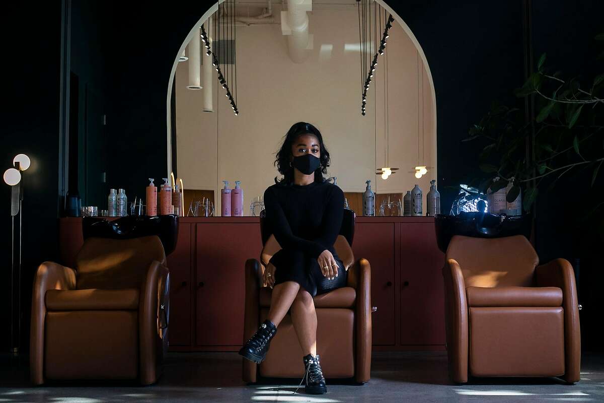 GoodBody salon owner Brittany Barnes in her Oakland salon, which caters to women with textured hair.