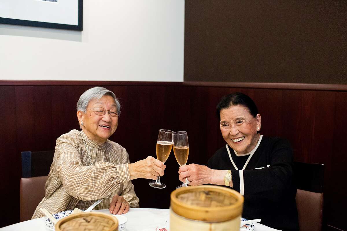 Florence Lin and Cecilia Chiang are two of the most influential Chinese cooks in the world. Both are well into their 90s, and both are Bay Area residents. Cecilia founded the Mandarin restaurant in Ghirardelli Square, and has mentored countless of Chinese chefs, along with writing several cookbooks and two memoirs. Florence, a longtime New York resident, had the same effect on the East Coast, writing several cookbooks that made Chinese cooking accessible to Westerners. They met for the first time at Yank Sing in San Francisco, Calif., Saturday August 10, 2013. Here Lin and Chiang cheers a glass of champagne.