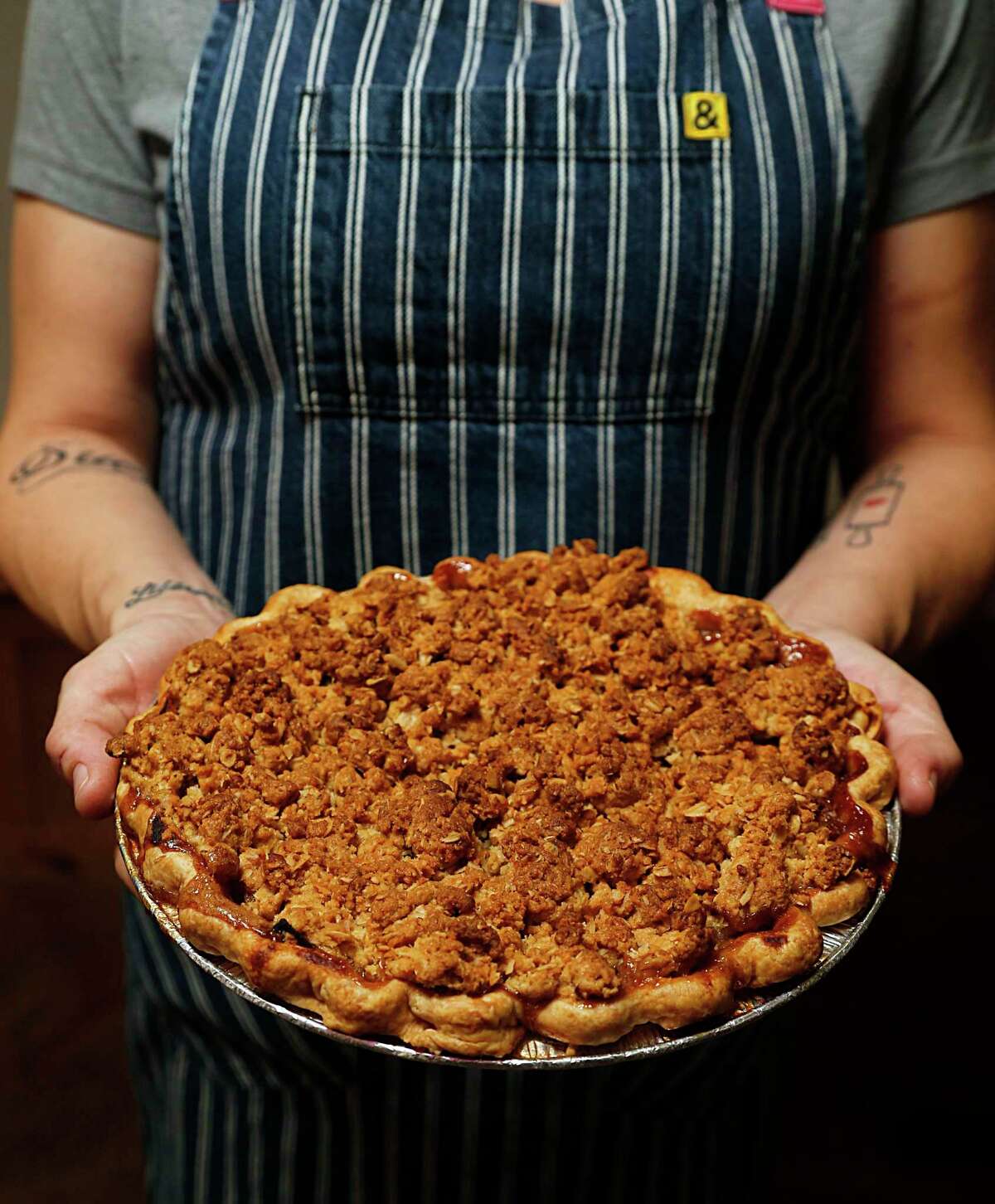 The apple pie recipe from pastry chef Rebecca Masson (owner of Fluff Bake Bar in the Heights) calls for a buttery crumble on top.