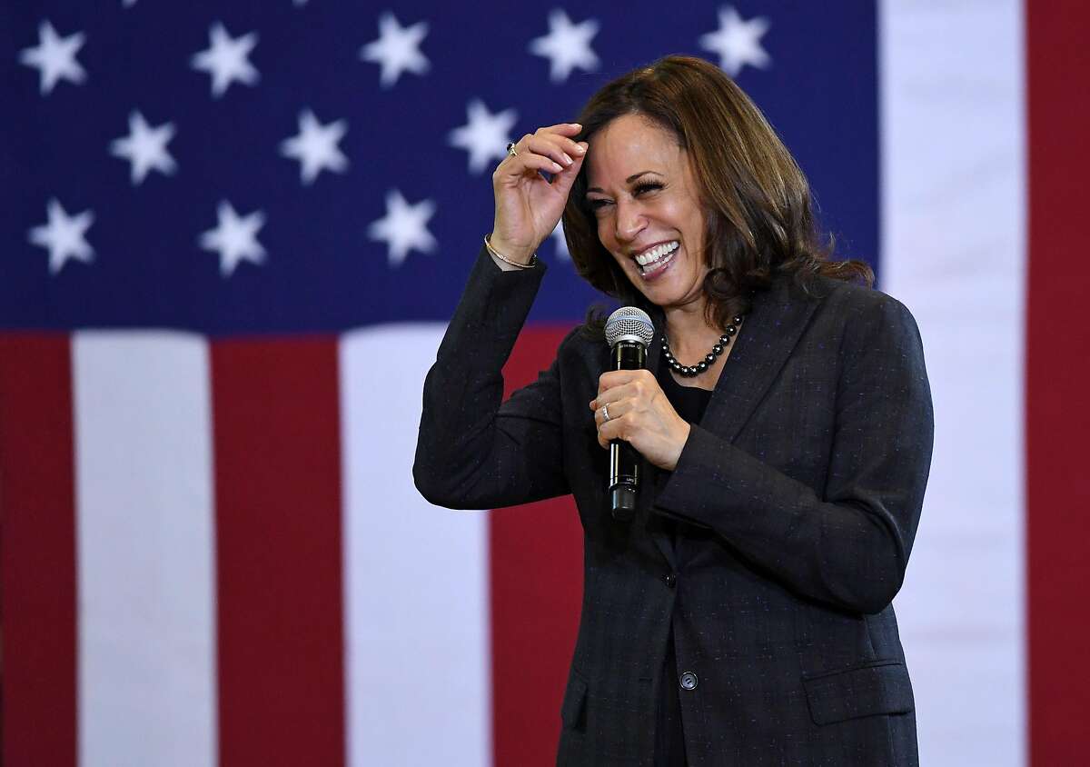 NORTH LAS VEGAS, NEVADA - MARCH 01: U.S. Sen. Kamala Harris (D-CA) speaks during a town hall meeting at Canyon Springs High School on March 1, 2019 in North Las Vegas, Nevada. Harris is campaigning for the 2020 Democratic nomination for president. ~~