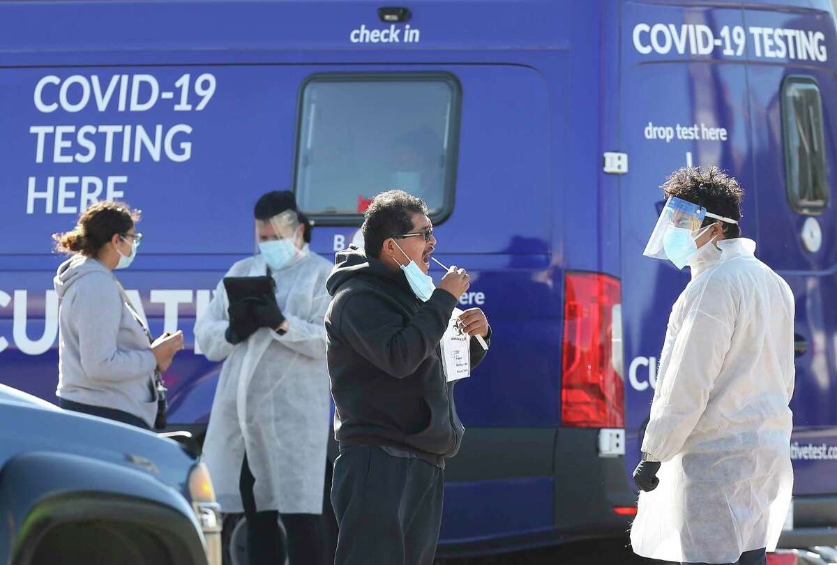 A mobile COVID-19 testing site operates at South Park Plaza on Thursday, Oct. 29, 2020. The City of San Antonio has offered various locations for people to get tested as recent data shows an uptick in positive cases.