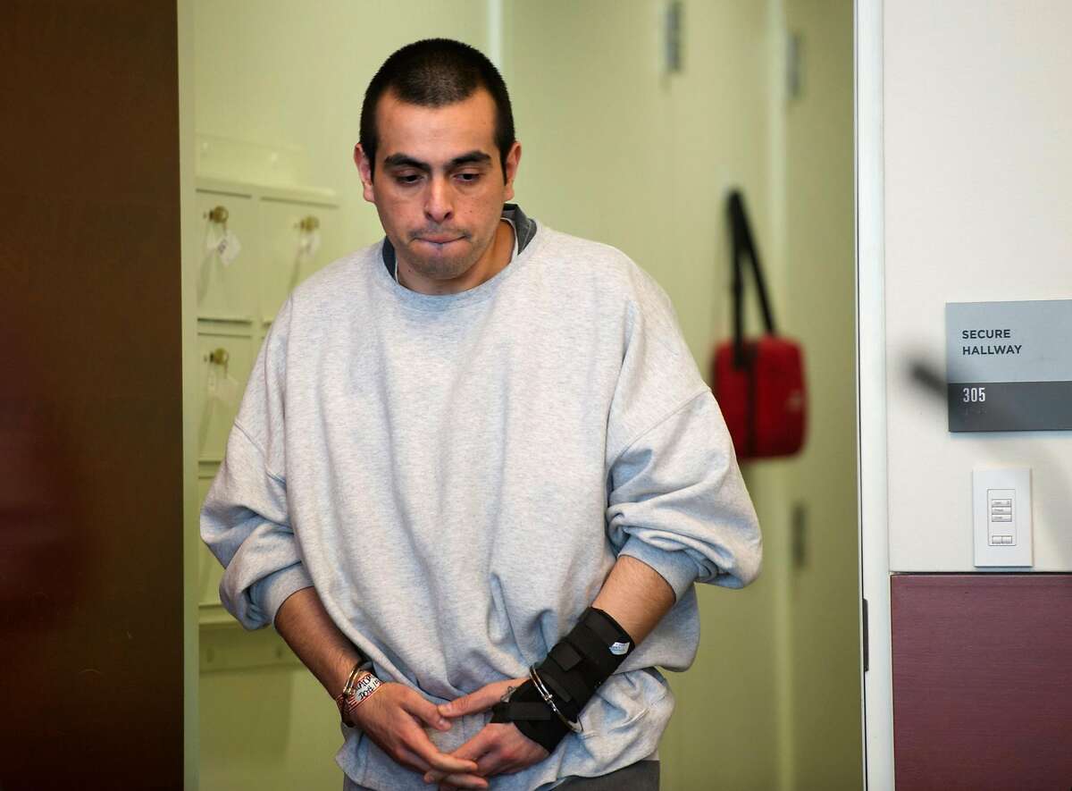 Armando Aryas Cuadras enters the courtroom during a preliminary hearing on Thursday, November 21, 2019 at the Sutter County Courthouse in Yuba City, Calif. New DNA testing connected Cuadras, 29, in the murder of Leola Lucille Shreves, 94, in January 2013.