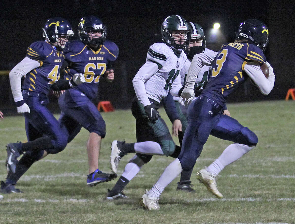 The Bad Axe varsity football team earned its first playoff win since 1978 on Friday night with a 19-12 win over Laker.
