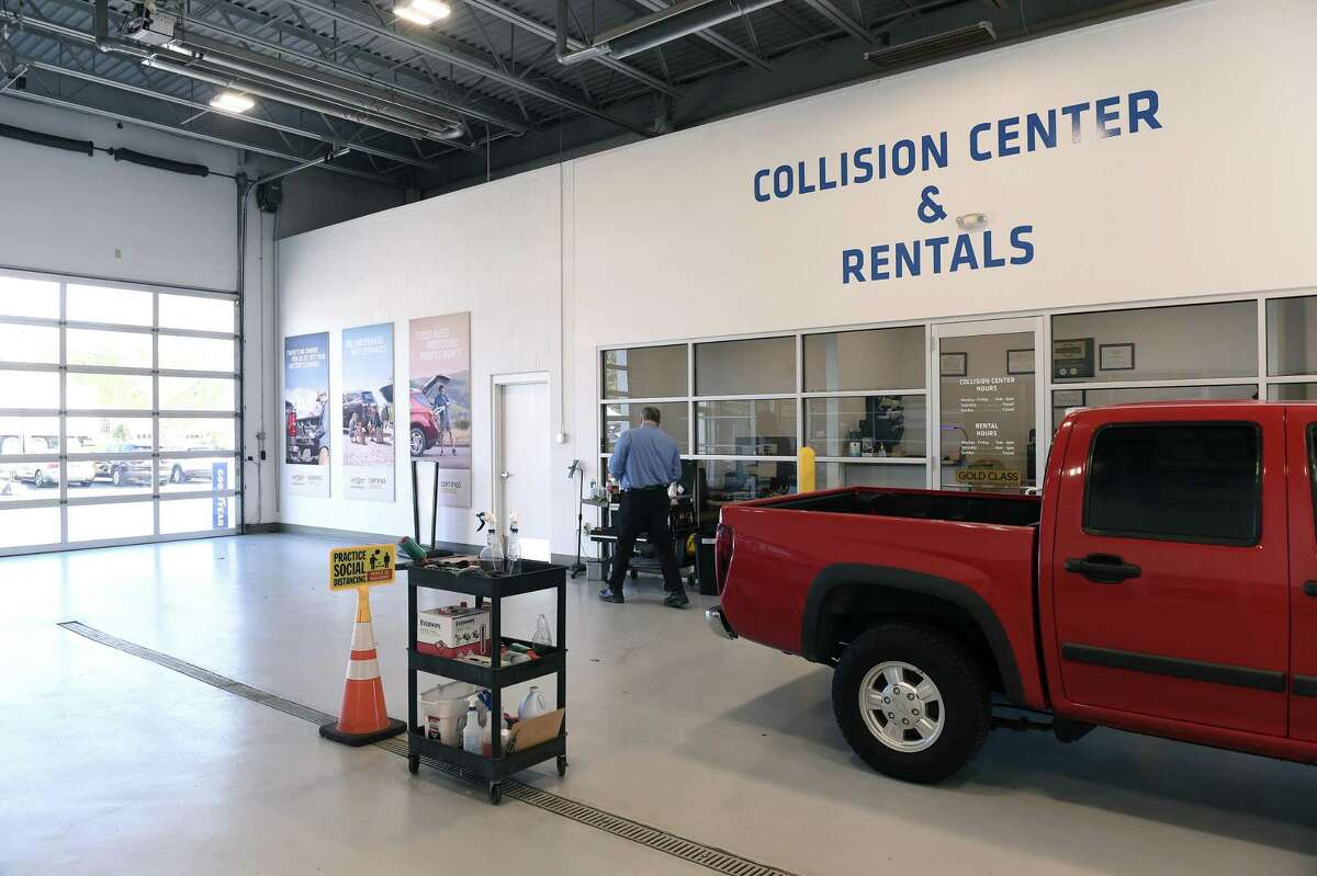 The entrance to the Collision Center at Richard Chevrolet in Cheshire on October 27, 2020.