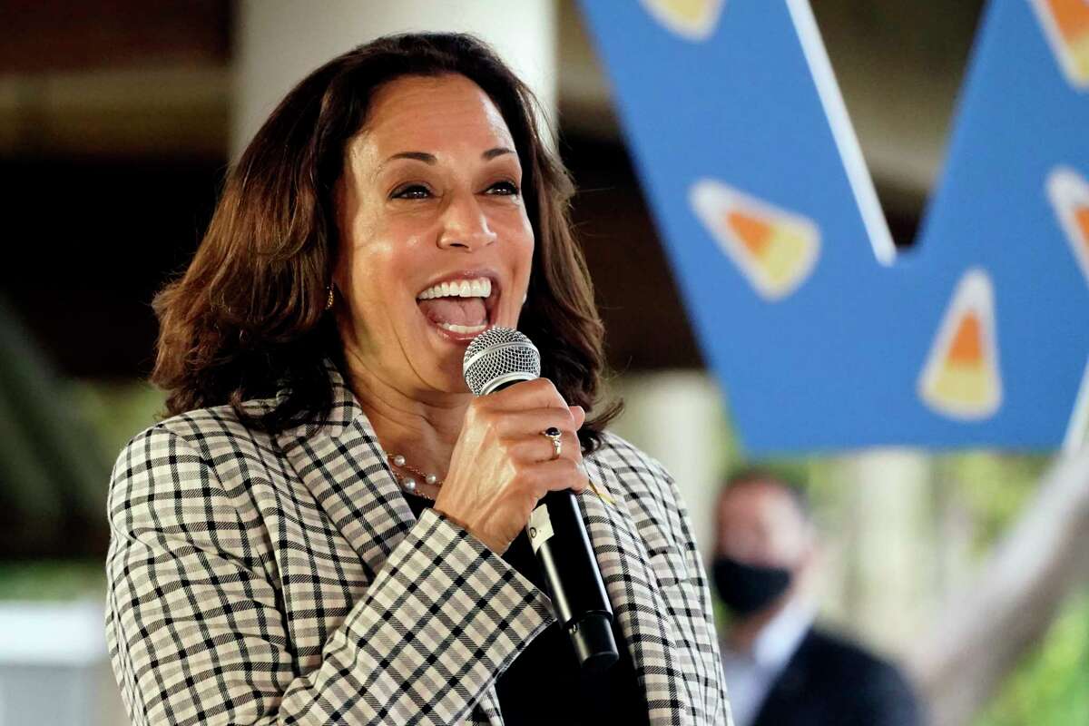 FILE - Democratic vice presidential candidate Sen. Kamala Harris, D-Calif., speaks to supporters during a get out the vote rally, Saturday, Oct. 31, 2020, at Snyder Park in Fort Lauderdale, Fla.