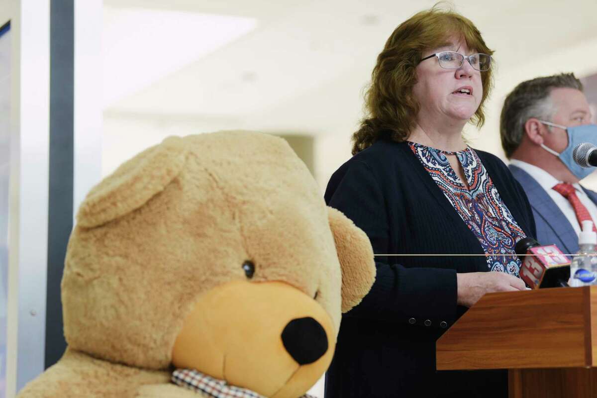 Albany County Department for Children, Youth and Families Commissioner Moira Manning speaks at a press conference to kick off the Albany County Adopt-A-Family program at Crossgates Mall on Monday, Nov. 2, 2020, in Guilderland, N.Y. The County is partnering with Pyramid, the owner of Crossgates Mall, and a table will be set up on the upper level near the food court from November 8th through November 13th. Those wishing to help can stop by the table and view items needed by area families and then they can shop at the mall for the items and just bring them back to the table. There will also be a drive through drop off on November 21st from 10:00am to 2:00pm at the Tru by Hilton just outside Crossgates. The list of needed items can also be viewed at www.AlbanyKids.com. Last year 426 families were helped and organizers anticipate the need this year to be even greater. (Paul Buckowski/Times Union)