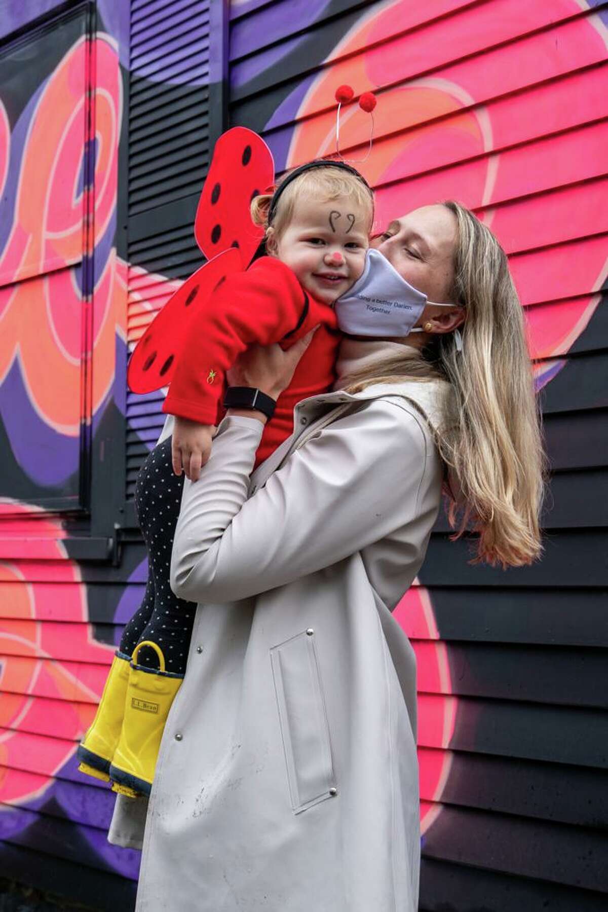 Darien Foundation board member Medora Westcott and her daughter in front of the Corbin District’s Haunted House.