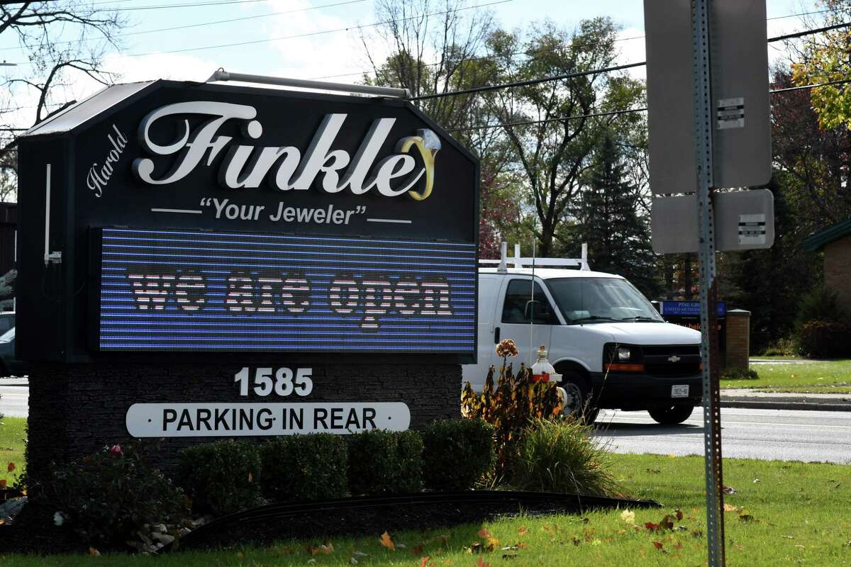 A digital sign is used outside the Harold Finkle Your Jeweler store on Tuesday, Nov. 3, 2020, on Central Avenue in Colonie, N.Y. (Will Waldron/Times Union)