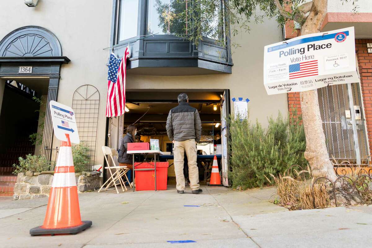 San Francisco residents convert their garages into polling stations for the 2020 presidential election on Nov. 3, 2020.
