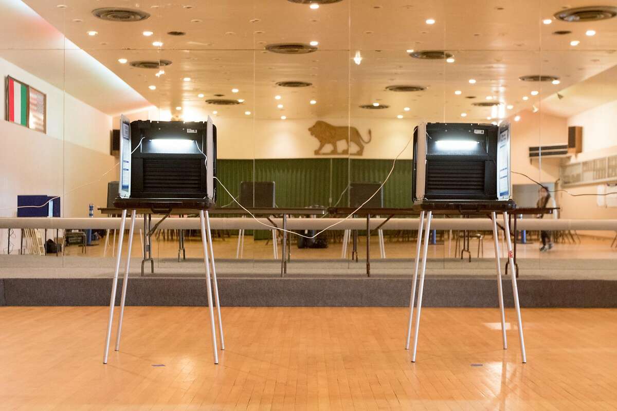 Empty poll booths wait for voters at S.F. Christian Center on Election Day in San Francisco on Nov. 3, 2020.
