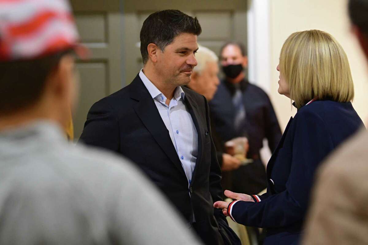 Senator George Amedore Jr. mingles with guest during a Liz Joy for Congress Watch Party on election day at the River Stone Manor on Tuesday, Nov. 3, 2020 in Schenectady, N.Y. Joy is the Republican challenger to incumbent Democratic Congressman Paul Tonko. (Lori Van Buren/Times Union)