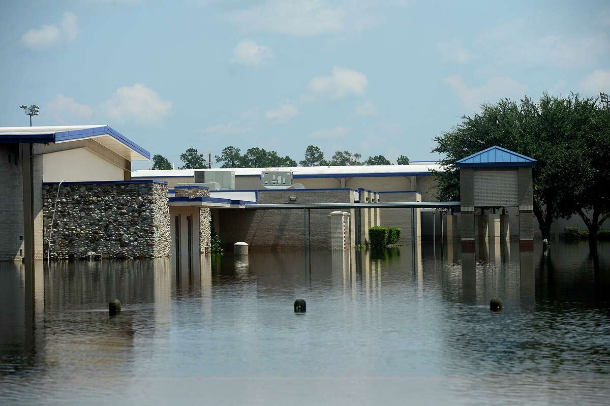 Henderson Middle School surrounded by flooding in Sour Lake on Friday. Photo taken Friday 9/1/17 Ryan Pelham/The Enterprise