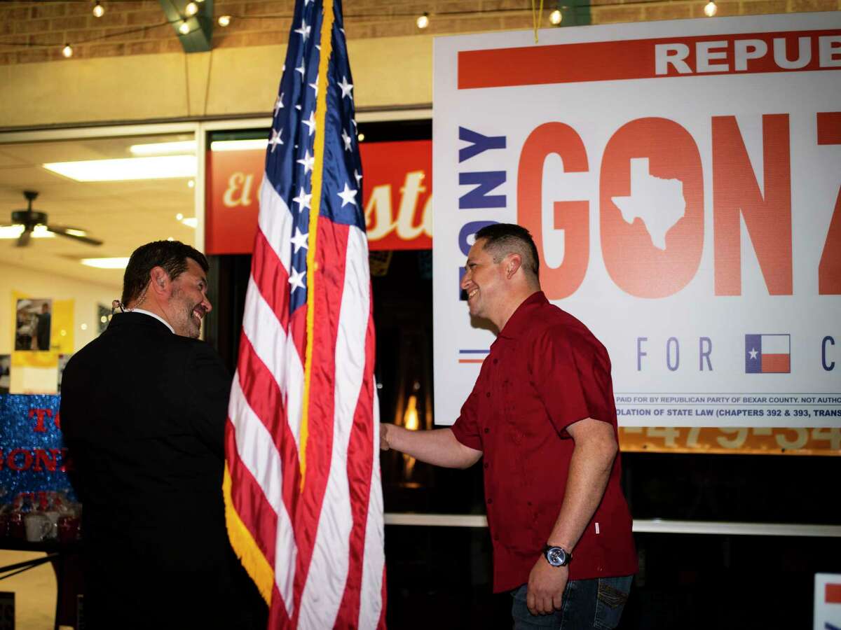 Tony Gonzales, running for Congressional seat for District 23 talks with his supporters during an election night event on Tuesday, November 3, 2020 in San Antonio, Tx., U.S.