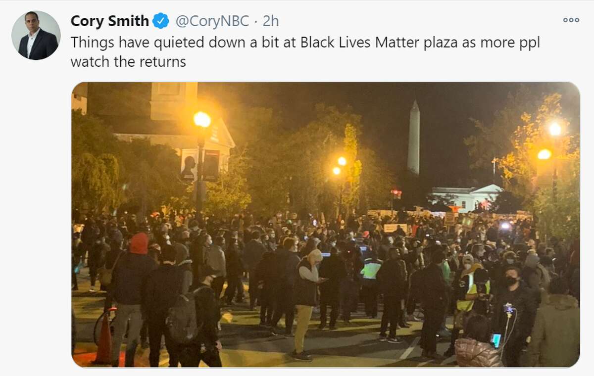 Hundreds gathered at Black Lives Matter Plaza near the White House as they waited on results of the 2020 presidential election.