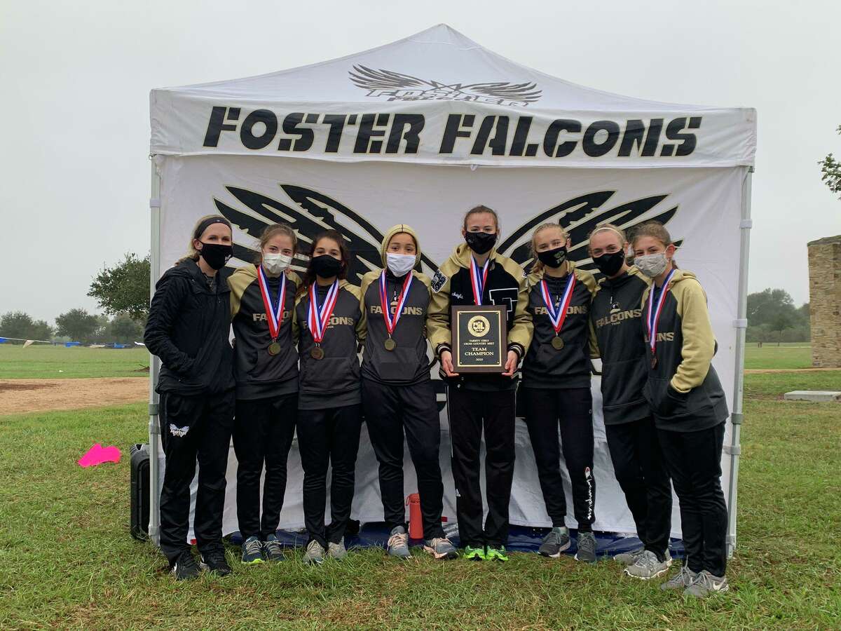 The Foster girls cross country team of Mickayla Tosch, Kaitlyn Walsh, Chloe Mills, Morgan Molina, Isabella Jacoby, Danielle Selliers and Samantha Doherty won the District 24-5A championship.