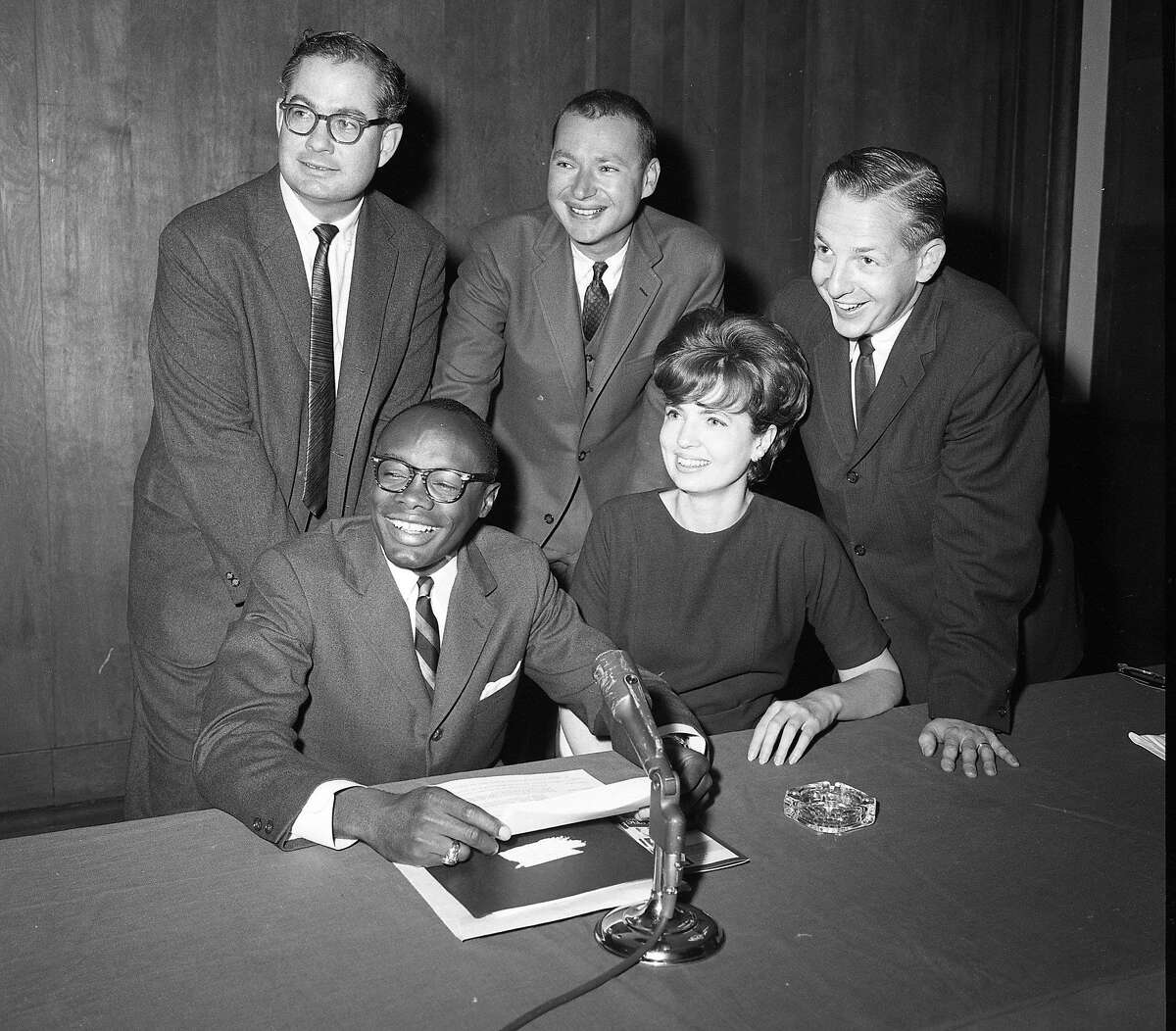Willie Brown, candidate for state Assembly, organized an informal “cabinet” of prominent Bay Area citizens to provide him with technical information to battle the district’s problems, October 1, 1964.