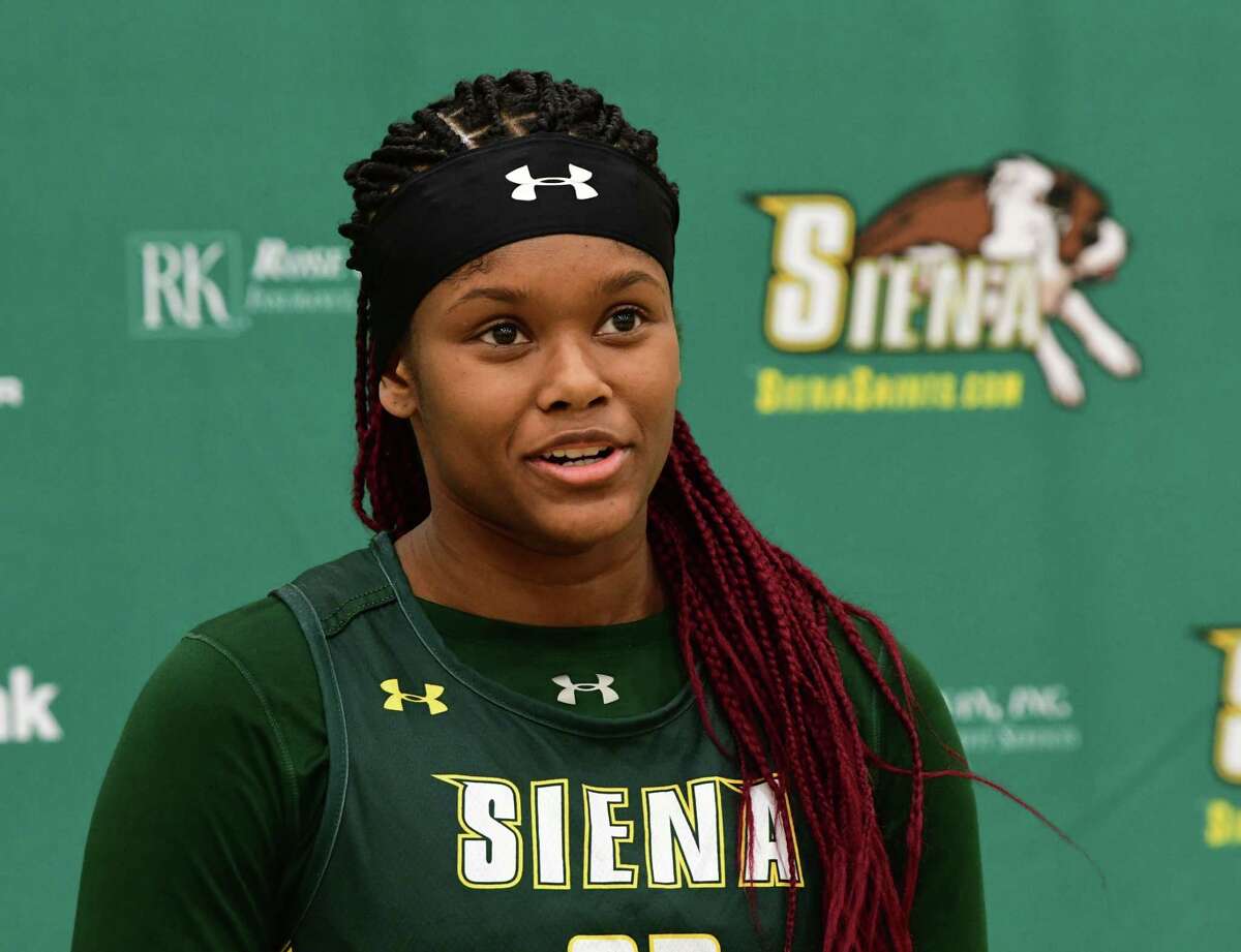 Siena women?•s basketball player Isis Young speaks during the team's media day at Siena College on Thursday, Nov. 5, 2020 in Loudonville, N.Y. (Lori Van Buren/Times Union)