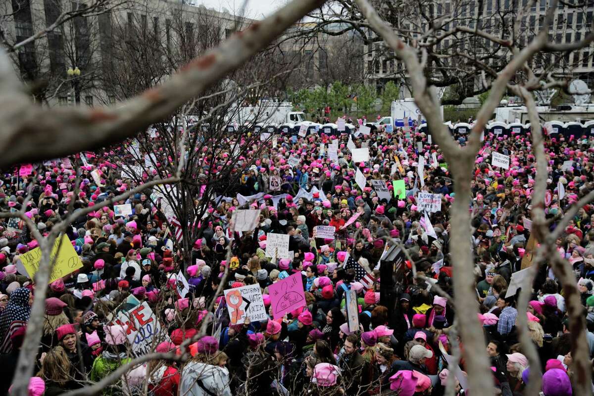 The crowd is seen at the women's march in Washington, D.C., on Saturday, Jan. 21, 2017.