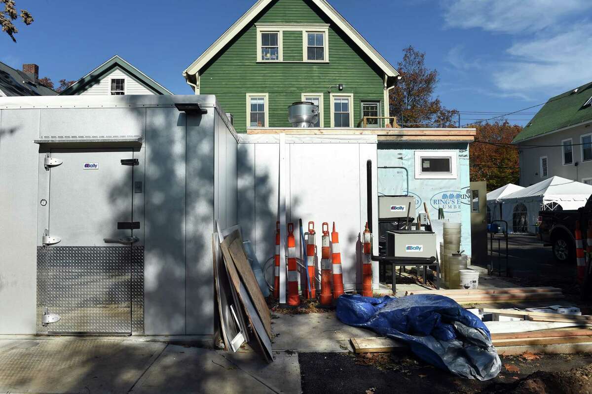 Additional freezer space is added to Archie Moore's bar/restaurant while the historic restaurant is closed during restoration on Willow Street in New Haven on November 5, 2020.