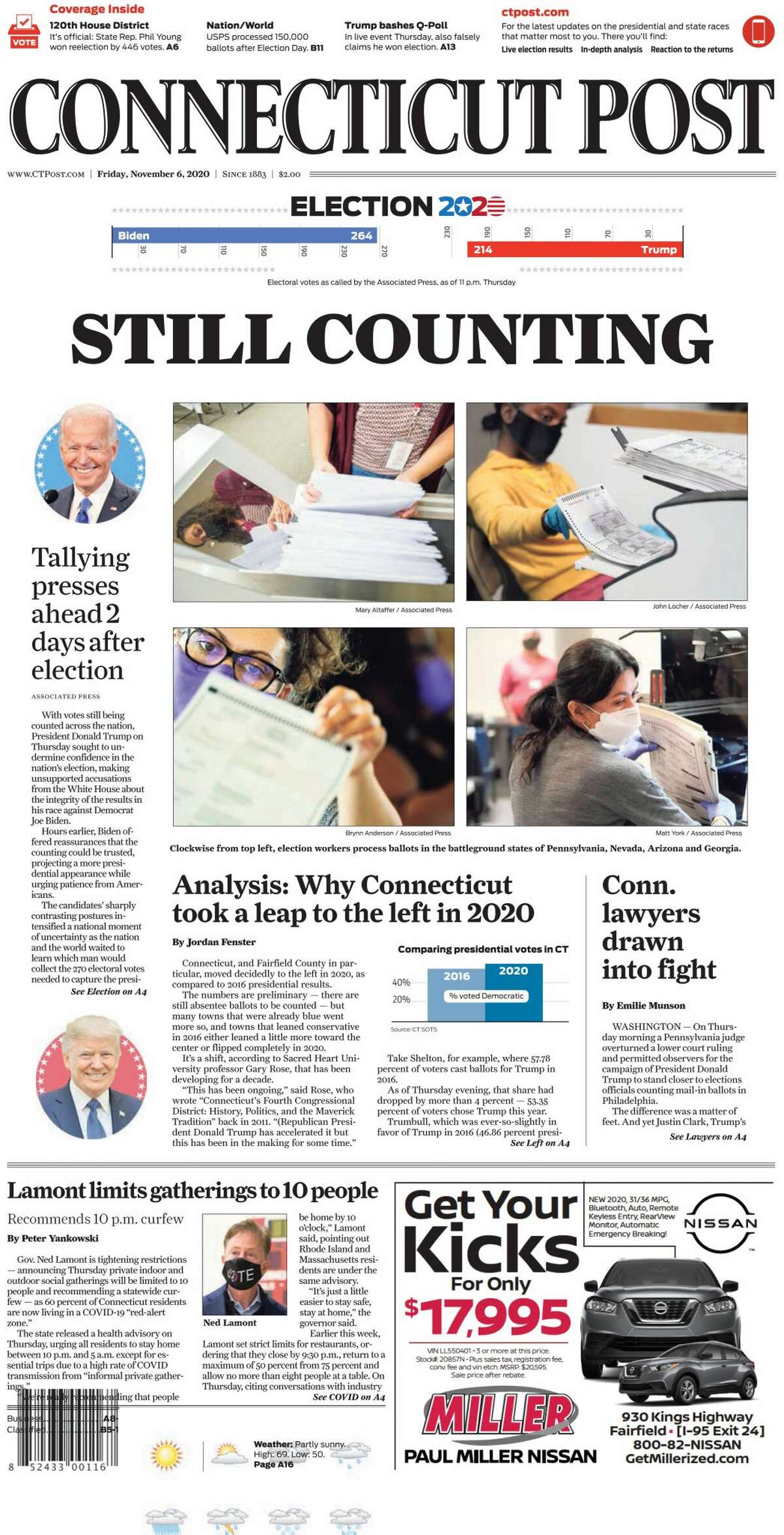 Presidential elections in Connecticut newspaper front pages