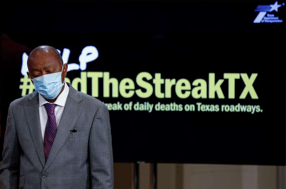 Mayor Sylvester Turner during a press conference regarding how both Houston and Texas are addressing roadway fatalities, at Houston City Hall on Nov. 5, 2020. The last time no one died on a Texas road was Nov. 7, 2000.