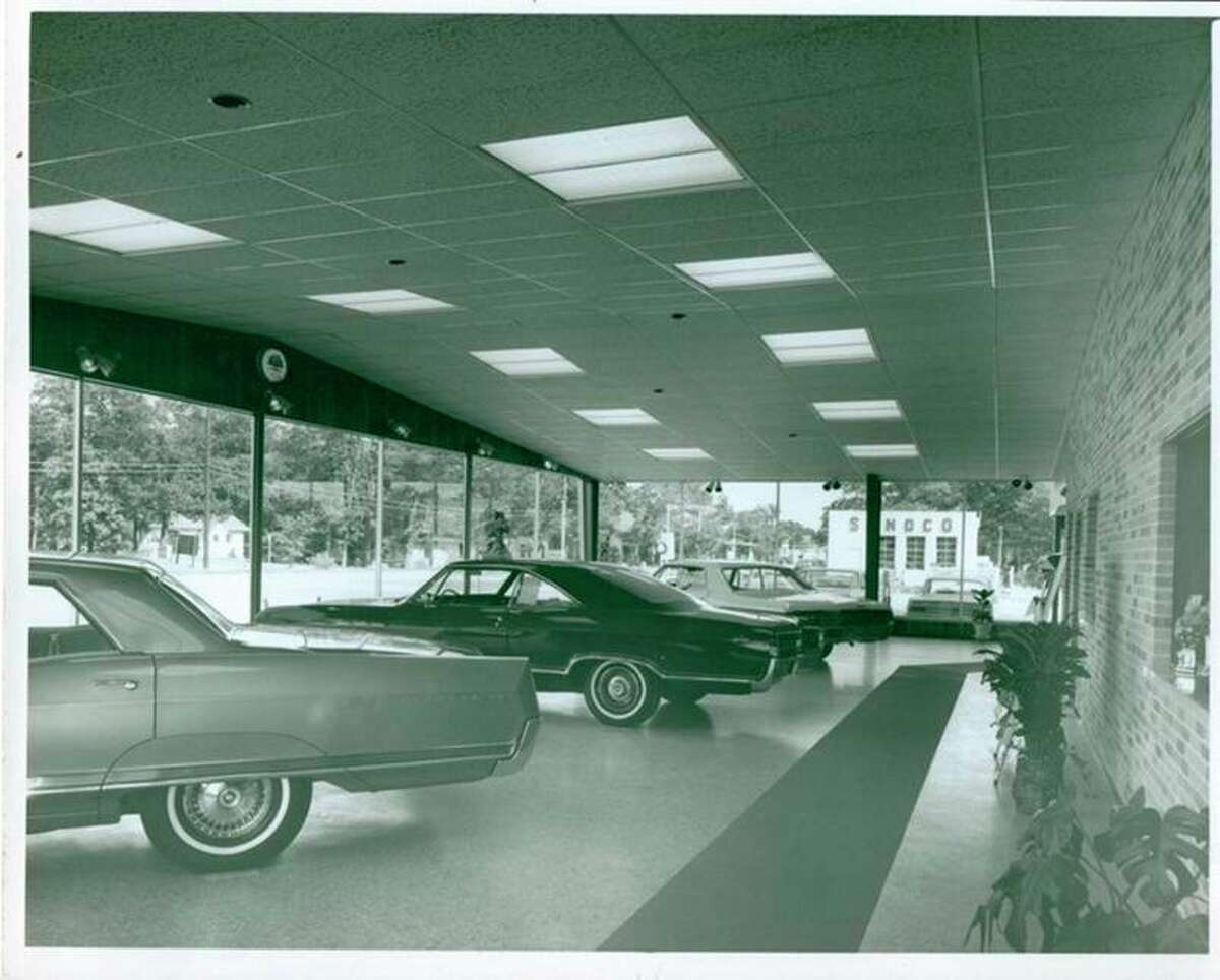 A view inside Mowry Buick-Pontiac-Olds formerly located in Parkdale. (Manistee County Historical Museum photo)