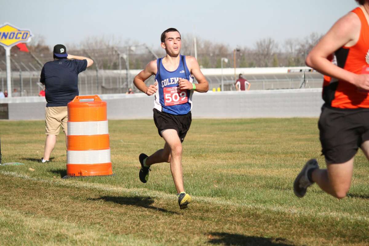 Coleman's Noah Haskell competes in the Division 4 cross country state finals at Michigan International Speedway in Brooklyn on Saturday, Nov. 7, 2020.
