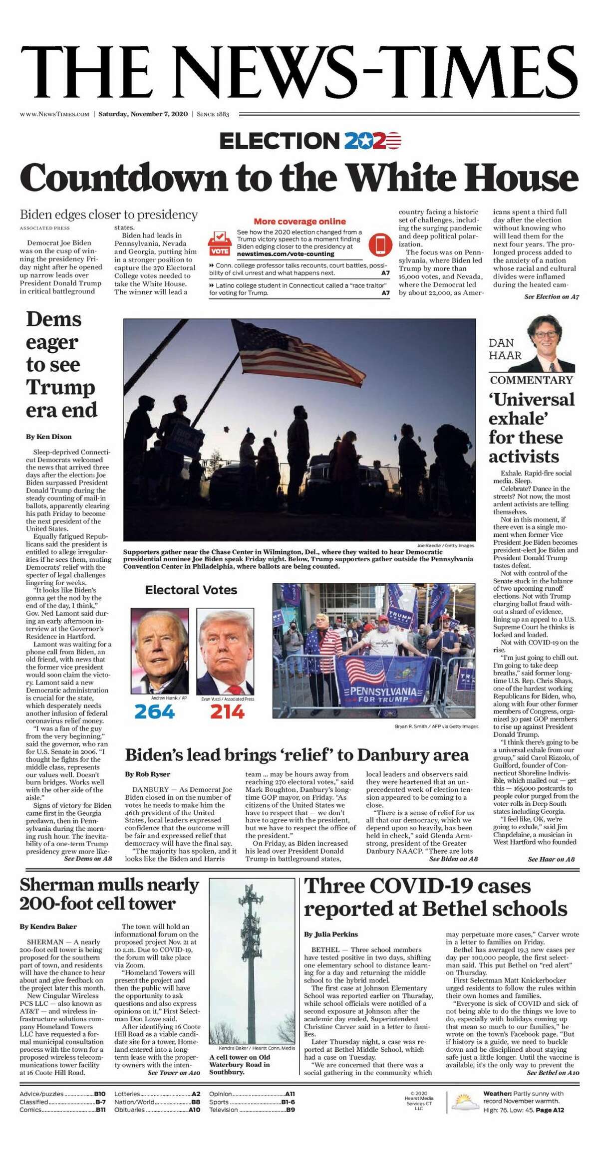 Presidential elections in Connecticut newspaper front pages