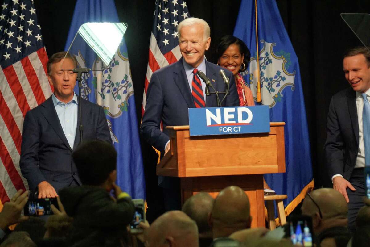 Joe Biden campaigning for Ned Lamont, Jahana Hayes and Chris Murphy in 2018. Lamont was the first to return the favor.