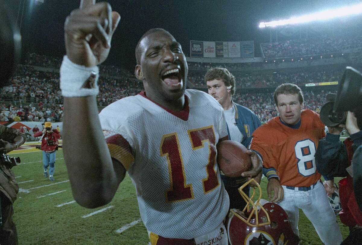 Super Bowl XXII MVP Doug Williams celebrates following the Redskins victory in San Diego.