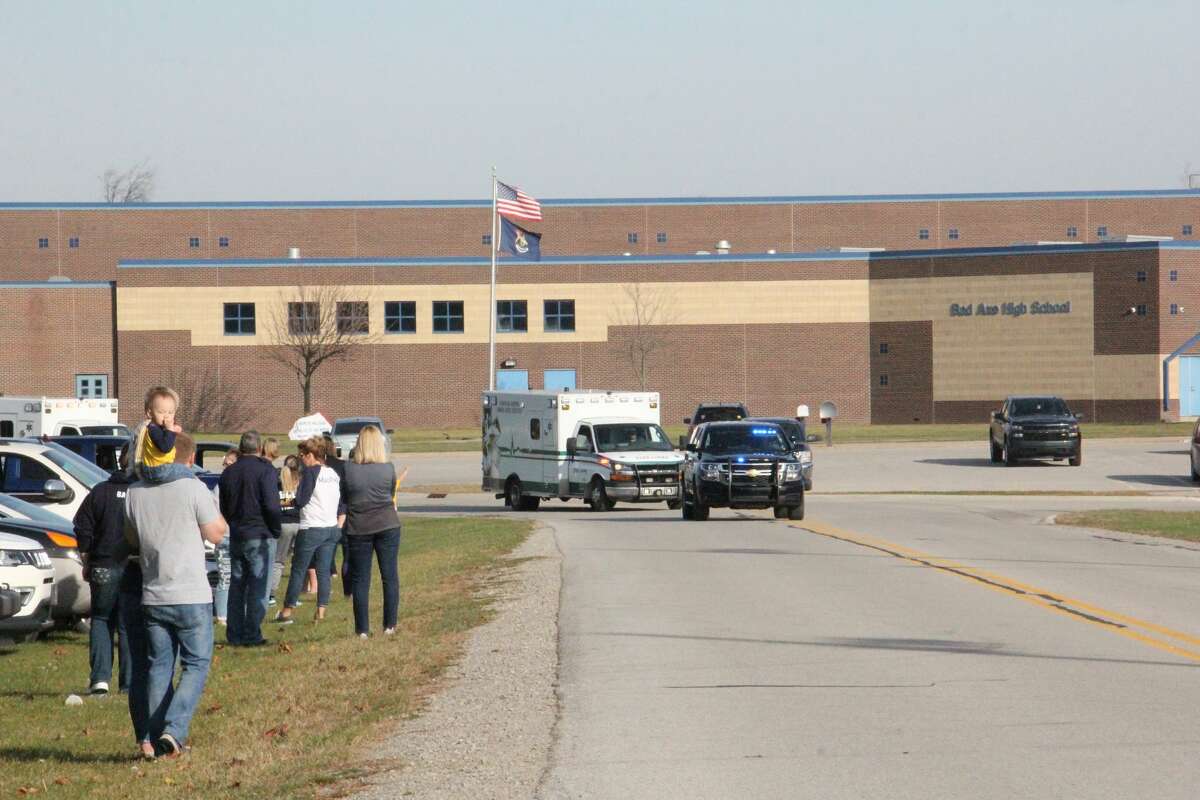 The Bad Axe football team was escorted from the school Saturday November 7 on their way to play the Hemlock Huskies in the district semifinals. Many fans came out to wish the players well.