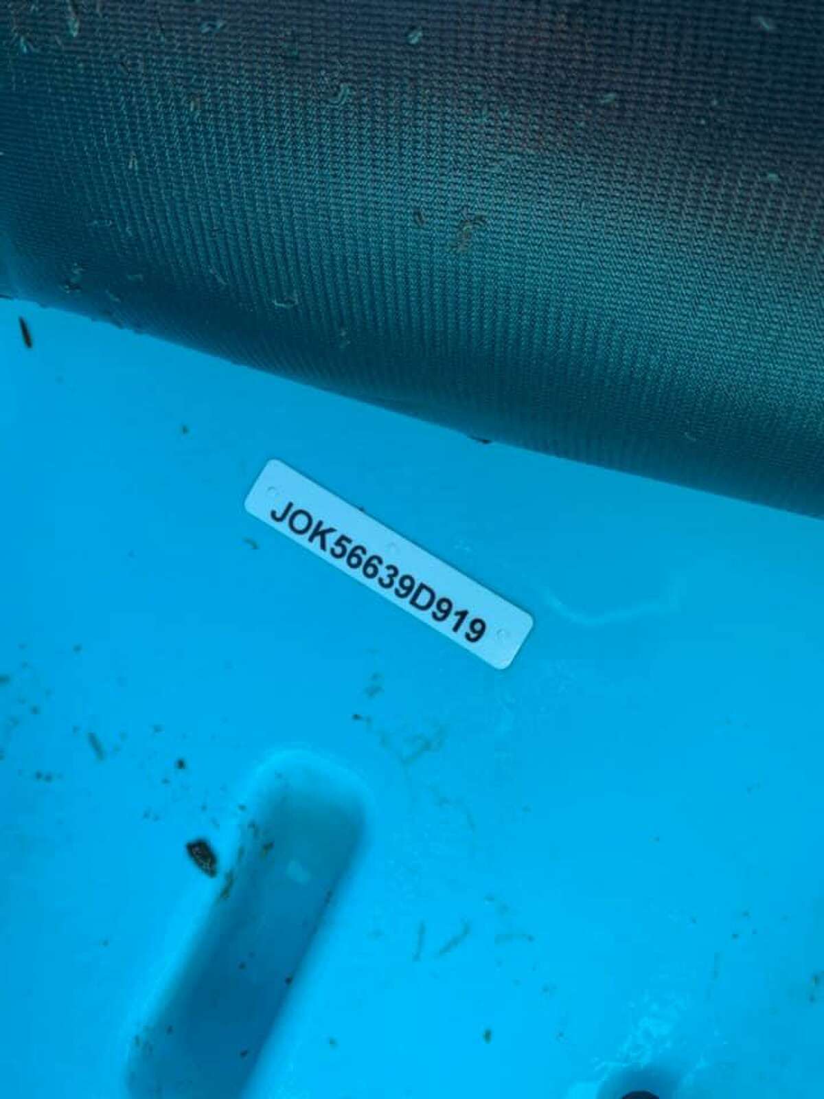 The identifying number on the kayak found unoccupied at the Fort Trumbull State Park fishing pier in New London, Conn. on Sunday, Nov. 8, 2020.