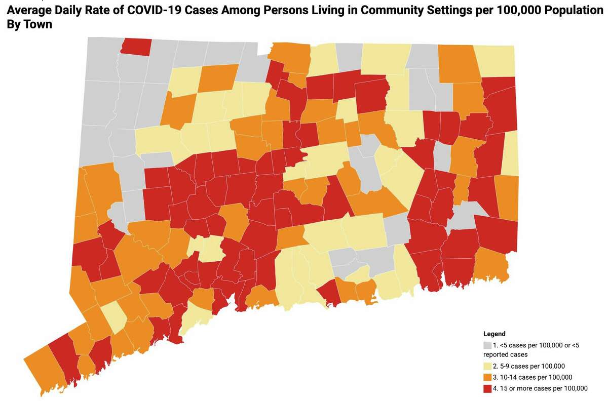 Darien is now at "orange" level as per the state's COVID-19 map, meaning 10-14 cases per 100,000 people.