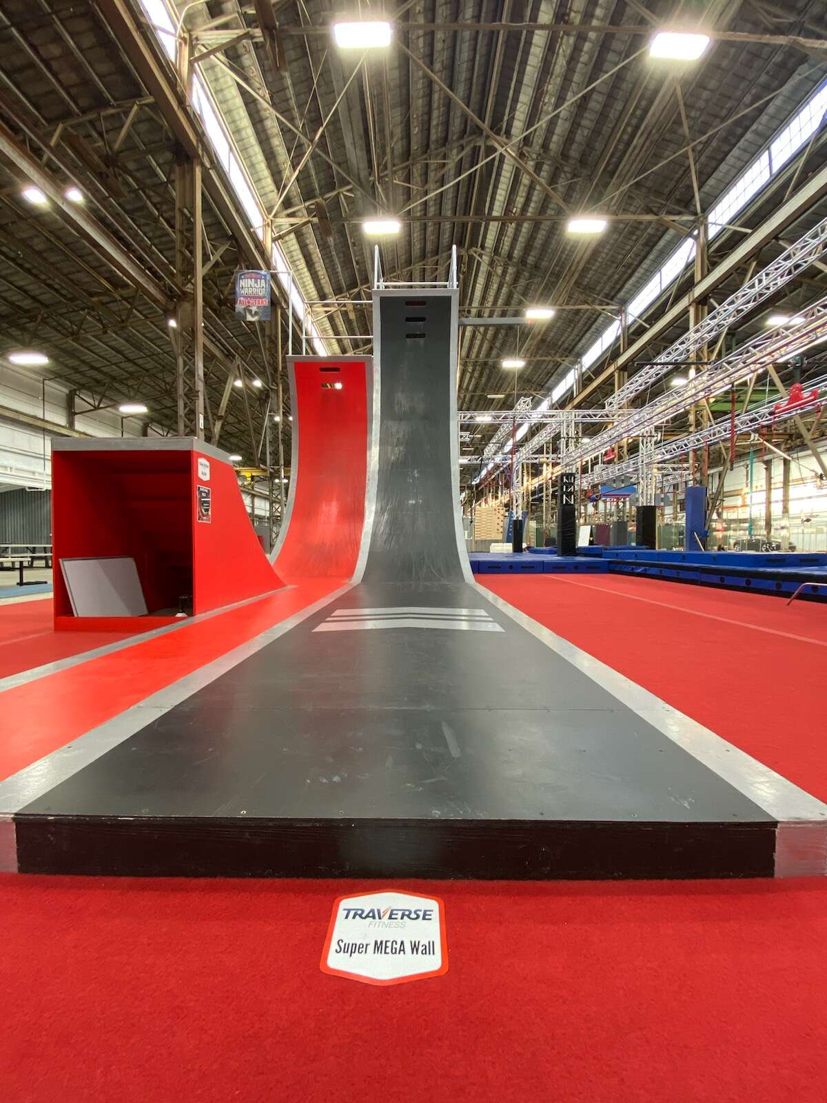 A warped wall at Traverse Fitness in Richmond.