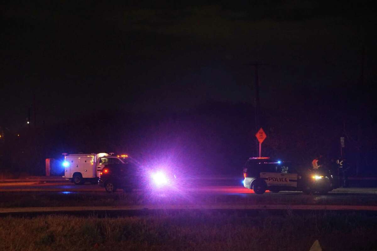San Antonio police investigate a collision Tuesday night between an officer’s SUV and a stolen pickup that occurred after a chase near West Military Drive and Old Pearsall Road.