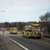 The Edenville Township Fire Department is joined by residents and community leaders as they cross the newly built Curtis Road bridge, as it is reopened to traffic for the first time since the flood, Thursday, Nov. 12, 2020 in Edenville. (Katy Kildee/kkildee@mdn.net)