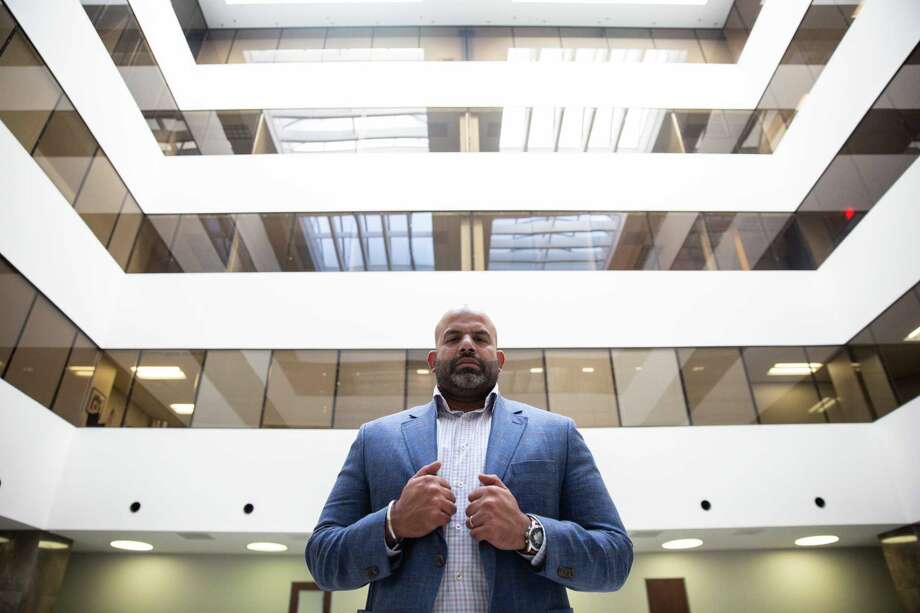 Sonny Hyare, CEO of ReMedi Health Solutions, poses for a portrait on Nov. 6, 2020. In August, Hyare moved into an office building and set up a virtual command center to better assist hospitals during the pandemic. Photo: Pu Ying Huang, Houston Chronicle / Contributor