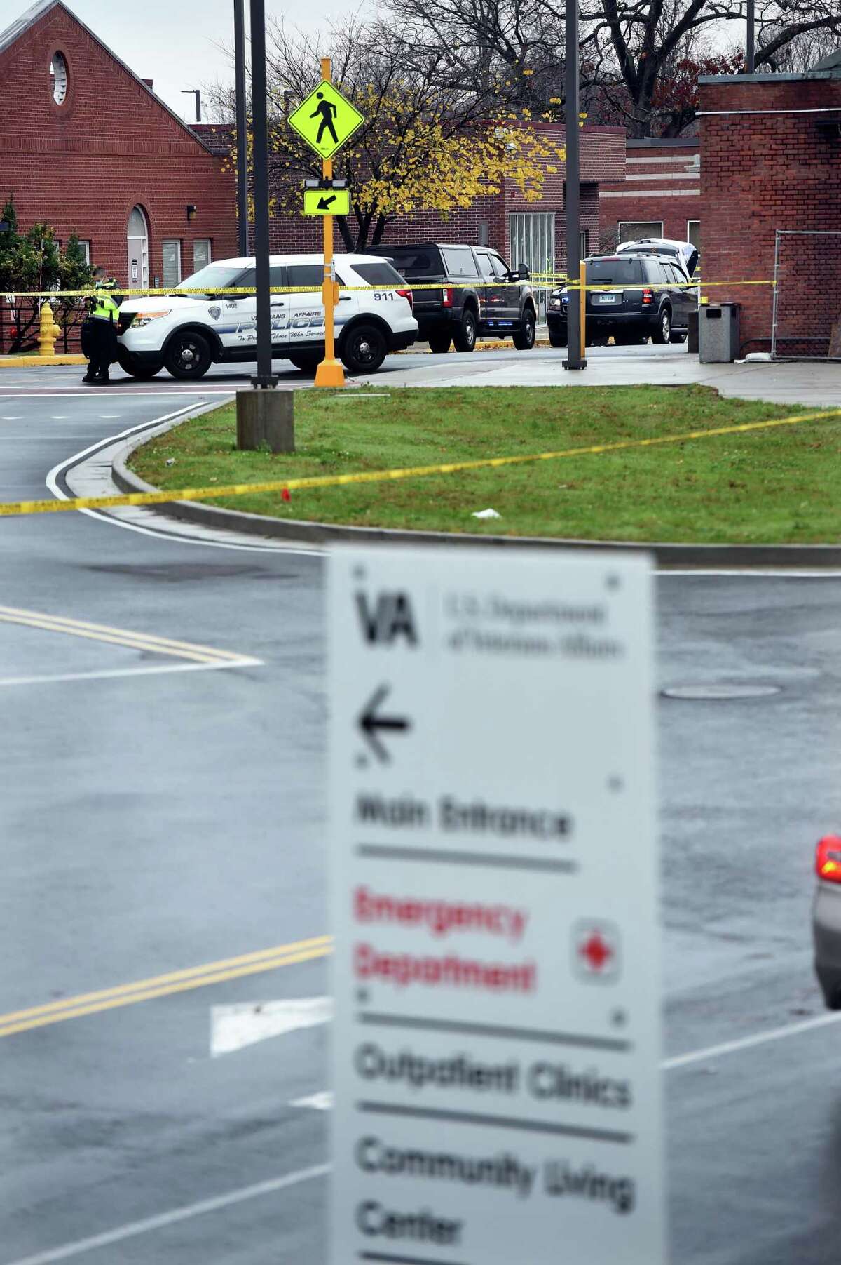 The scene outside of the boiler plant at the Veterans Affairs medical center campus in West Haven following an explosion Nov. 13, 2020.